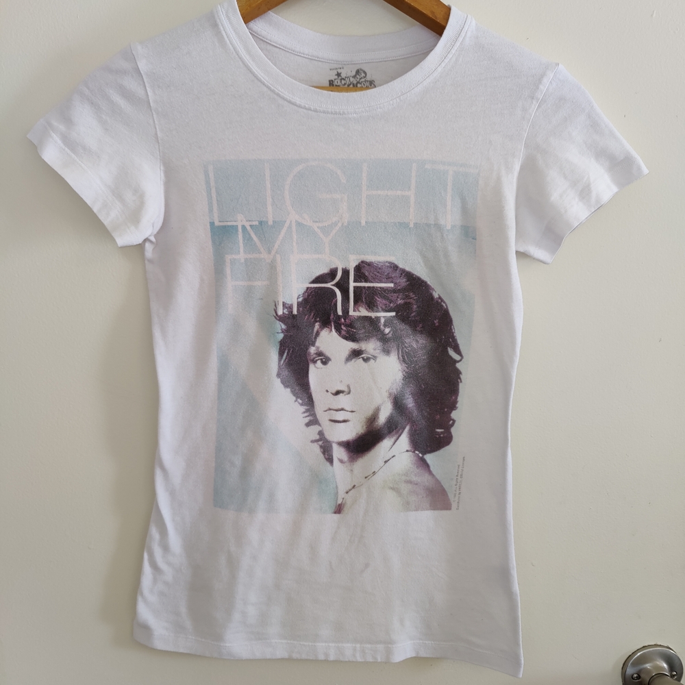 Vintage ROCK ICONS White Jim Morrison Light My Fire Tee- 60s Rocker Chick Punk